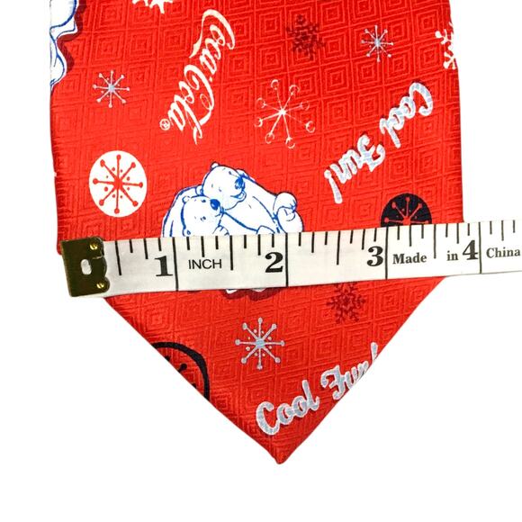 Coca Cola Tie Polar Bear Snowflake Print Polyester Necktie Holiday Fun Red White - Picture 5 of 6